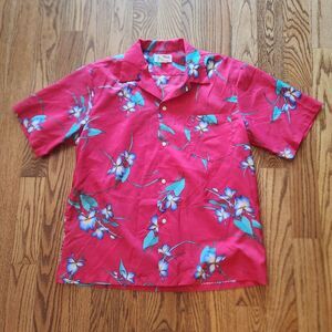 Vintage Keliis of Hawaii Hawaiian Red w Flowers Shirt Extra Large XL Made in USA